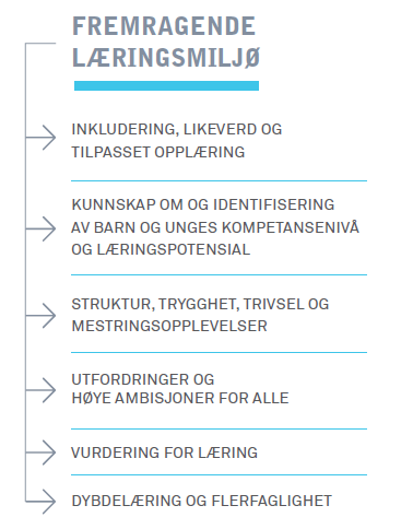 Et godt læringsmiljø er opprettholdt av menneskelig aktivitet og dermed alltid mulig å endre. Høy kvalitet i læringsmiljøet er ofte avgjørende for læringsutbyttet til barn og unge.