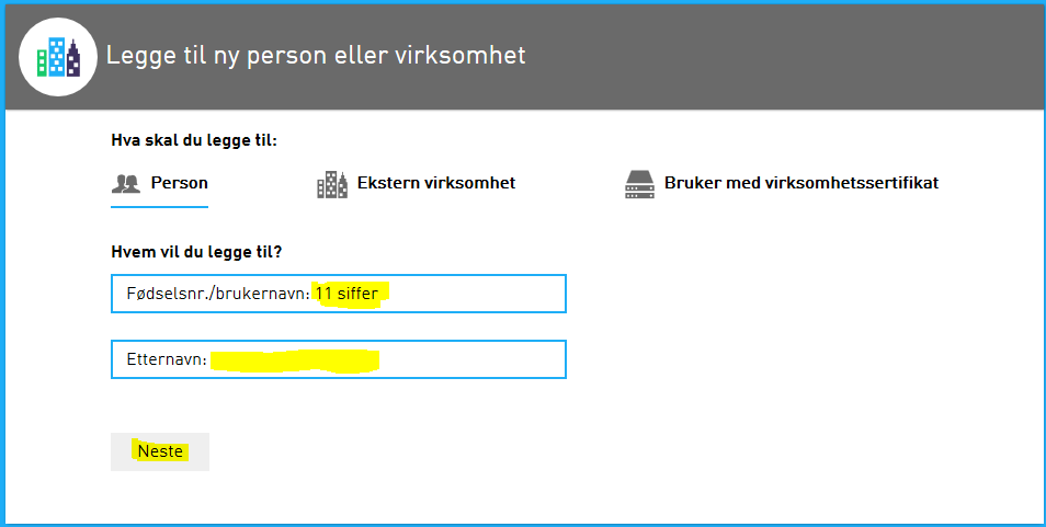 5 Trykk på knappen «Andre med rettigheter til virksomheten» 6 Det kommer opp en oversikt over andre personer som har rettigheter til virksomheten.