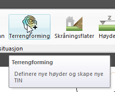 Terrengforming i Quadrimodellen Når du skaper nytt terreng kan du se høydepunkt, høydelinjer, helningspiler, TIN overflaten, høydekurver og en peker.