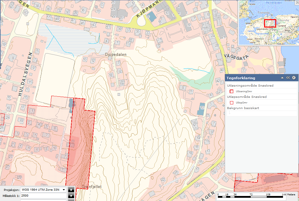 9. Snøskred Figur 12: Aksomhetskart for snøskred Aksomhetskartet for snøskred viser potensielt løsneområde sør-øst i planområdet.