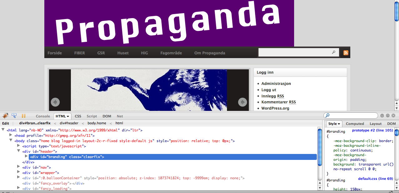 Studentradio og studentavis i en digital tidsalder Firebug I følge Firebug var det en tag som hadde navnet clearfix som styrte headeren.