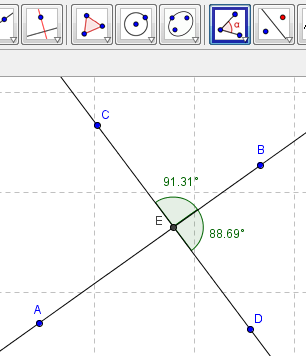 Oppgave 12 a b Tegn to linjestykker slik at de danner en vinkel med toppunkt i enden av de to linjestykkene. Mål vinkelen mellom dem. c Bruk verktøyet og flytt på linjestykkenes endepunkt.