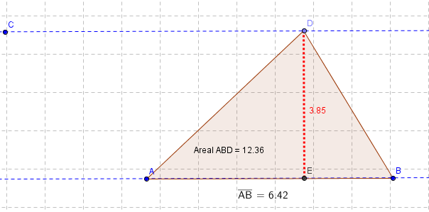 4 Avsett et punkt D på linja gjennom C. (Pass på at den stiplede linja er markert i det du avsetter punktet). 5 Nedfell en normal fra D på linja gjennom A og B.