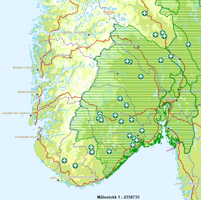 Protokoll for møte i Rovviltnemnda 7. og 8. november 2016 Side 12 av 40 Figur 6. Gauper felt i Sør-Norge under kvotejakt i 2016.