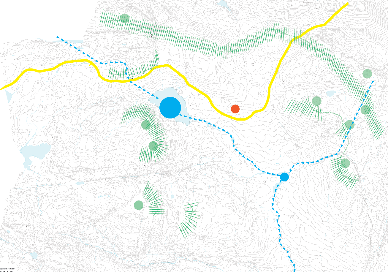 Topologisk struktur: Underdelt i områder, elv/bekkedrag gir landskapet retninger, og tydelige