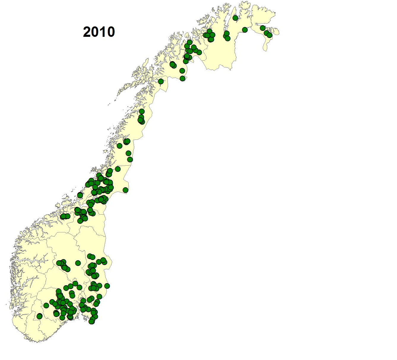 Kart over alle tellende observasjoner