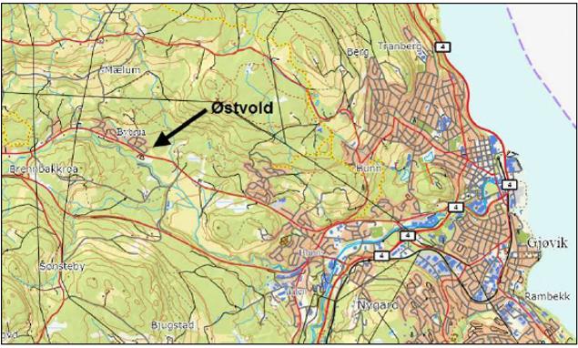 vurdert løsninger for overvann for planlagt boligfelt ved Østvold i Gjøvik kommune. Det vises til tidligere vurdering av overvannsløsninger i notat fra Asplan Viak datert 18.01.