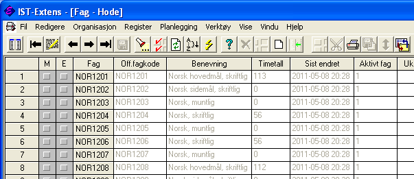 Kan også ta dette opp i listeform: Aktivt fag: 1 = Aktivt fag og 0 = Passivt (utgått) fag Fag som er utgått blir satt med 0 når data hentes fra GREP.