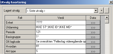 Kontroller Gå til Verktøy Elev Serieendre tildelte aktiviteter F11 Feltvalg Ta opp feltene: Personid Utdanning - Off.fagkode Periode Basisgruppe Hvordan Akt.