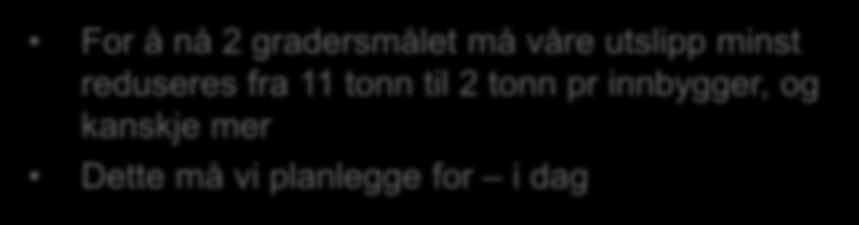 Klimagassutslipp tonn CO 2ekv /innbygger Norge Klimamål 2050 Maks 2 tonn CO2 utslipp pr innbygger i 2050 11 For å nå 2 gradersmålet må våre