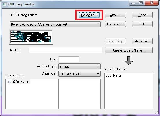 Deretter åpner vi OPC Tag Creator under fanen special/opc/tagcreator Figur 39 Figur 40 Inne på TagCreator