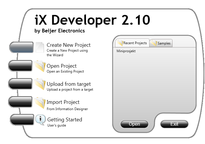 8.1 Start av programmet (SB) Figur 50 Når vi starter ix Developer er dette det første vinduet vi ser.