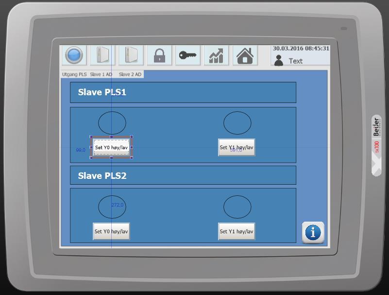 Dette er skjermen for utganger på Slave PLS1 og Slave PLS2.