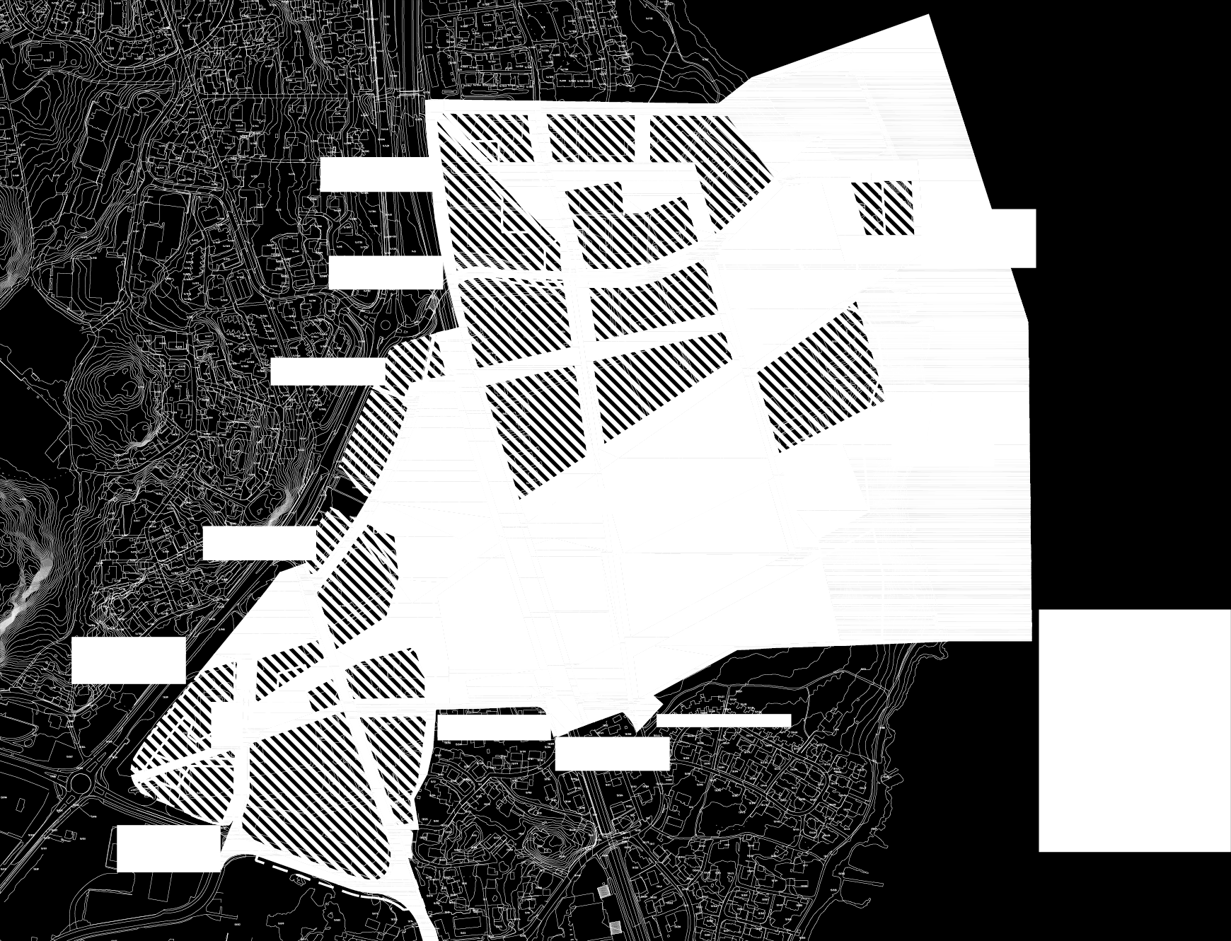 Figur 2: Innspill fra privat utbygger (JM og Alliance arkitekter) som viser overordnet grønnstruktur og byggefelt A-B8 og A-B9 (tomta til Asfaltverket) i form av boligkvartaler. 2. Justering av formålsgrenser Noen formålsgrenser er endret: Det dreier seg om arrondering mellom deler av grønnstruktur inkl.