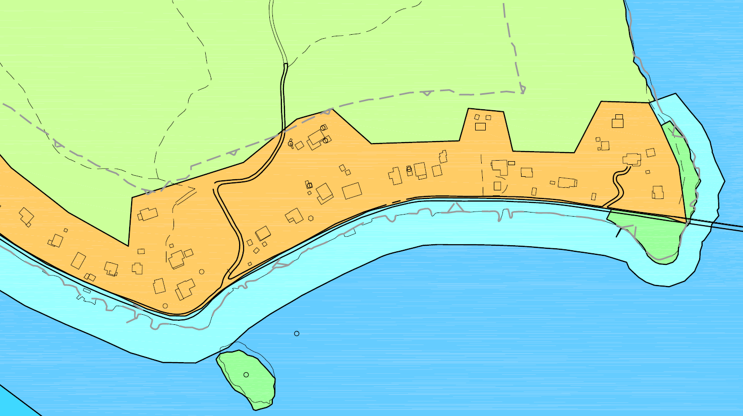 FORMÅLENE GRØNNSTRUKTUR OG FRILUFTSOMRÅDE I SJØ OG VASSDRAG MED TILHØRENDE STRANDSONE, MED BESTEMMELSER LNF (5001) Grønnstruktur -