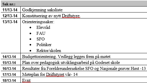 opendocu ment&u=driftsstyret Møtet hadde denne agenda 38/13 Konstituering av nytt Driftstyre.