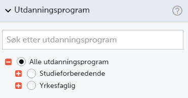 - I filtre der flere alternativer kan kombineres har alternativene en firkant foran seg, som vist i eksemplet nedenfor. - I andre filtre er det bare mulig å velge ett alternativ.