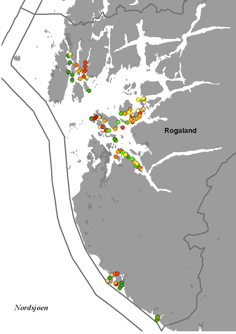 3.3 Sør-Vestlandet Fylke: Rogaland. Vannregion: Sør-Vest Tilstanden for sukkertare i Rogaland varierer fra god til dårlig i alle de undersøkte områder.