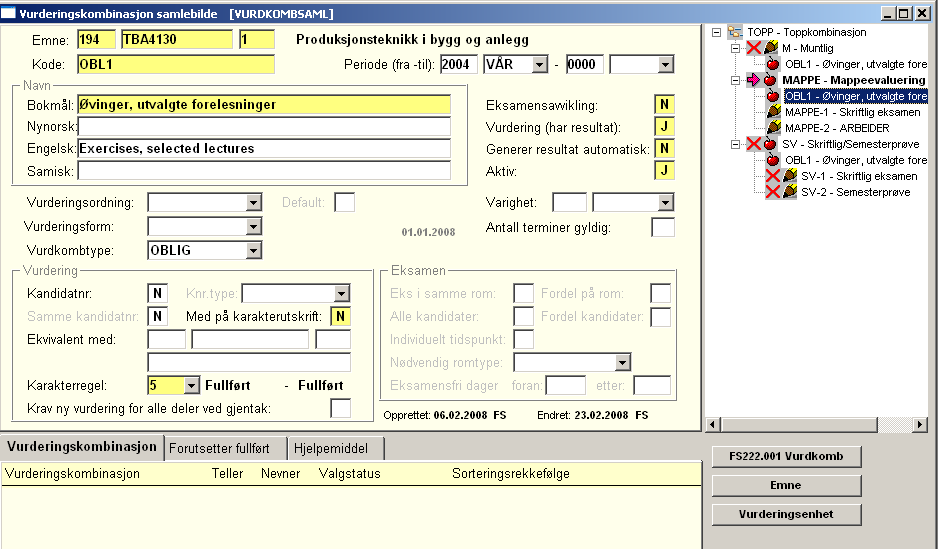 Grunnlagsdata Det er en betingelse at det er knyttet obligatoriske aktiviteter til emnet. Dette gjøres ved opprettelse og endring av emneinfo via EpN, og er ikke tema her.