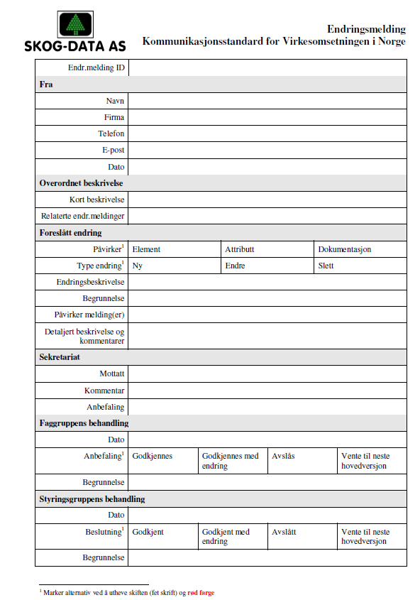 1 Innledning Dette dokumentet beskriver skjemaet for endringsmeldinger og hvordan de skal fylles ut.