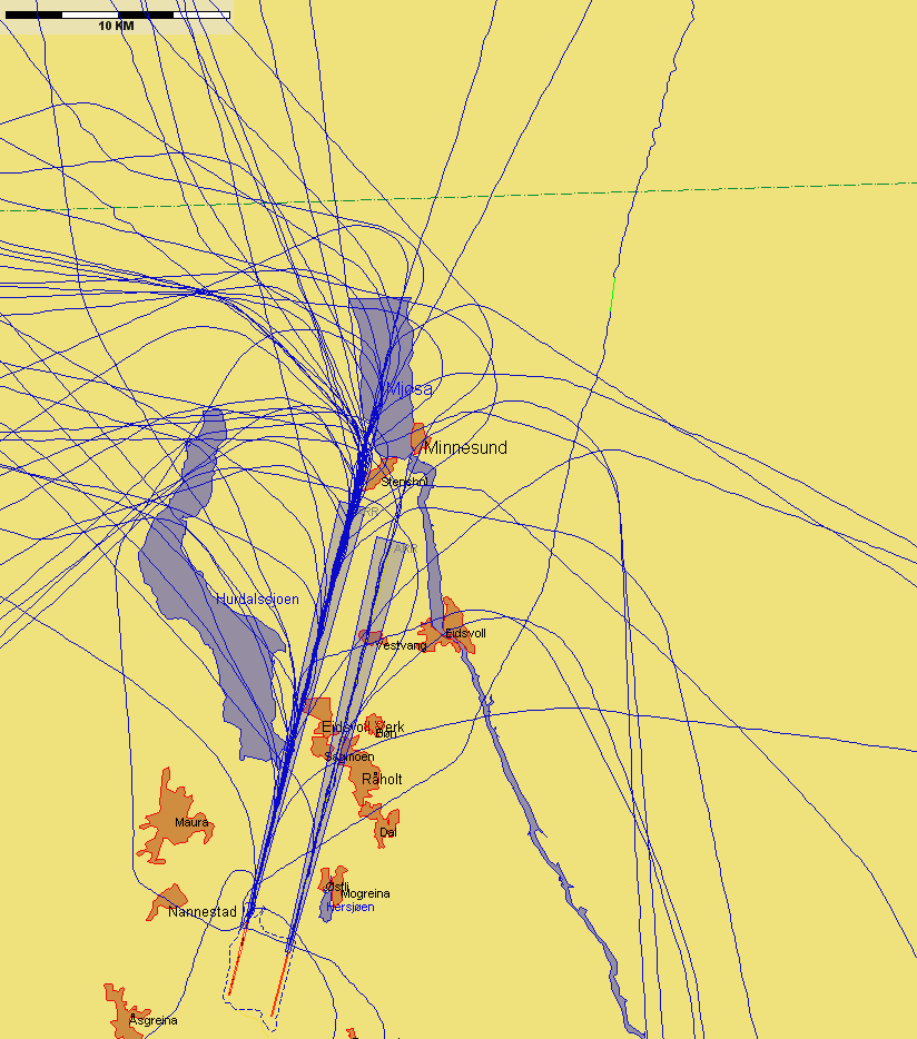 Landinger fra nord med andre flytyper, eksempeldag med sørlig trafikkretning hele dagen Figur 5. Tirsdag 26.