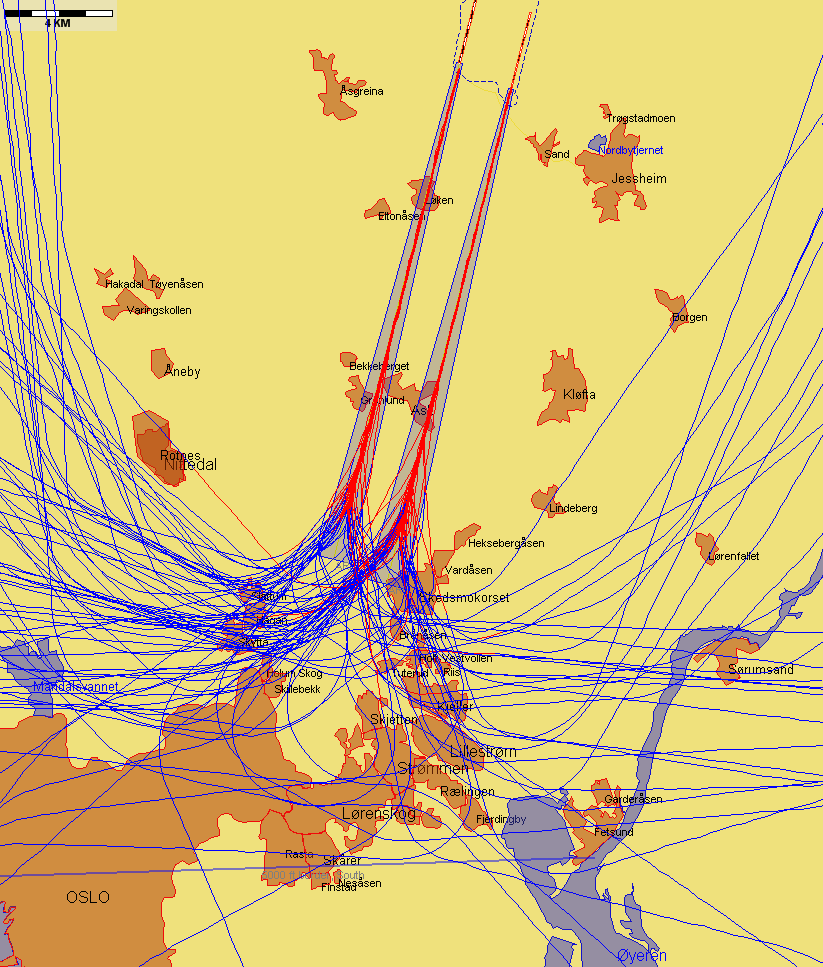 9.3.2 Landinger, rapportering iht 9, Forskrift om støyforebygging, Gardermoen Jetflylandinger fra sør med sen tilslutning til ILS-glidebanen Figur 6.