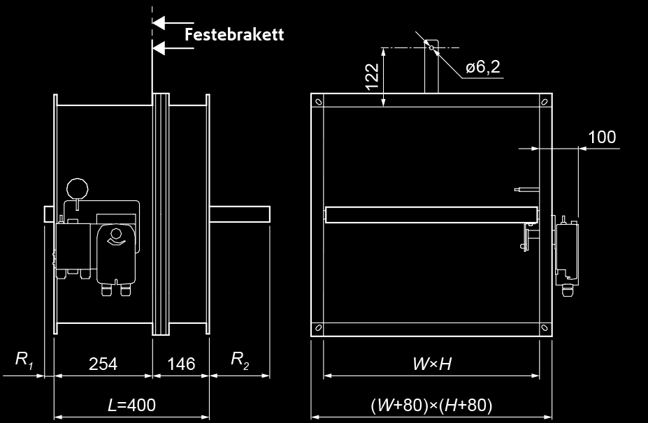 4 / 20 Brannsikringsprodukter Fig. 3: Dimensjoner, sirkulært brannspjeld med smeltesikring PKIR3G - diameter ø - ø400 Fig.