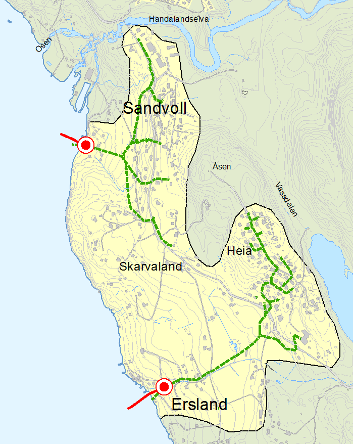 8.2.17 Reinsedistrikt 17 Sandvoll Sandvoll er i prinsippet delt i to uavhengige avløpsområde (Sandvoll og Ersland) med kvart sitt kommunale utslepp.
