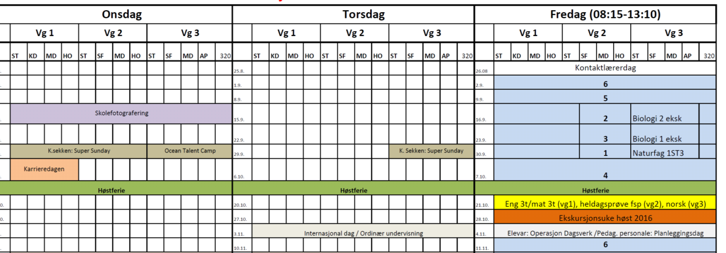 Hver fredag fra 08:15-13:10 Markert med blått i årsplan Fagdager Enkelte fredager har vi en annen