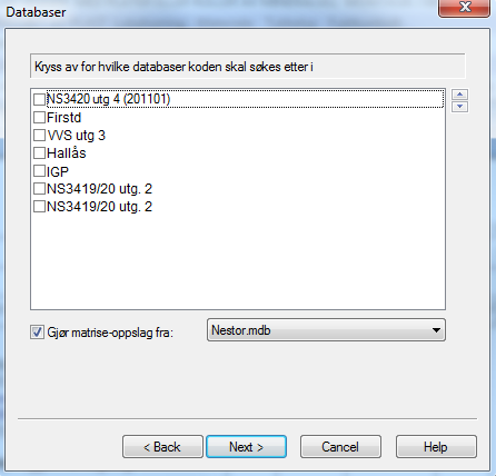 Kryss av for i hvilke databaser koden skal søkes i. Du kan også velge rekkefølgen databasene skal søke i ved å klikke på pil opp og pil ned øverst til høyre i vinduet.