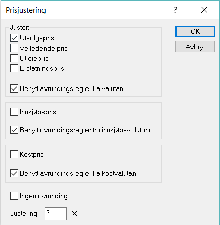 Pris- og rabattmatrisen Prisjustering %-vis justering av