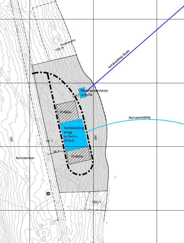 Figur 6 - Grov situasjonsplan for plassering av vannbehandlingsanlegget sammen