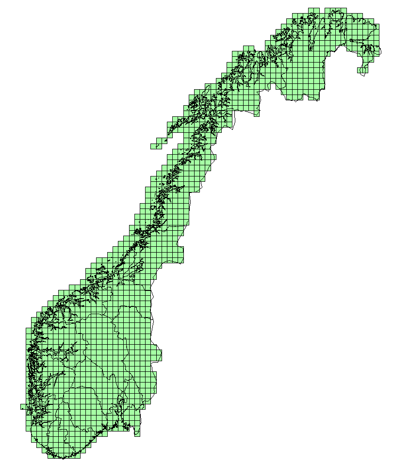 av den Europeiske arealundersøkelsen Lucas (Land Use/Cover Area frame statistical Survey; Eurostat 2003). Figur 3: AR18X18 inndeling av storruter i rutenett på 18 x 18 km.