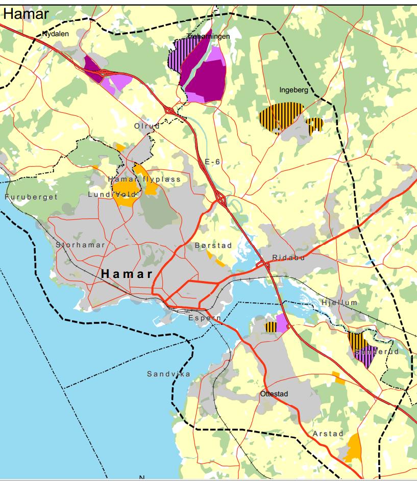 FDP Hamarregionen 2009 2030 (SMAT) Fylkesdelplan for samordnet miljø-, arealog transportutvikling i 6 byer og tettsteder og 2 næringsområder i Hamarregionen.