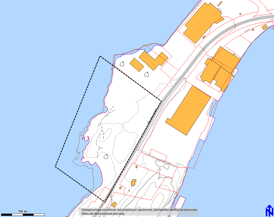 4 Beskrivelse av planområdet, eksisterende forhold 4.1 BELIGGENHET Planområdet ligger på vestsiden av Burøyveien og i vest grenser området mot sjø.