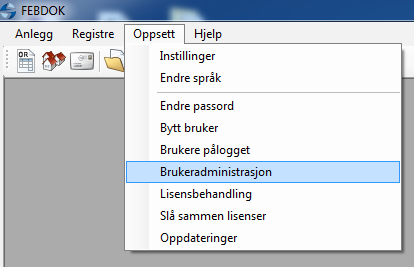 Figur 16 Ny bruker registrert Brukeren har nå lagt seg rett under lisenstaker. Trykk ferdig og FEBDOK vil starte, du vil være logget på som admin i programmet når det starter.