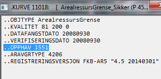 6.3 Opphav Når kommunen endrer eller lager nye AR5grenser og AR5flater, skal objektene kodes med Opphav er lik kommunenummer (når en AR5grense og flate digitaliseres, endrer geometri eller