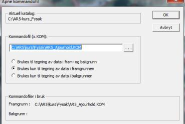 1.5 Åpne AR5-base og ortofoto Velg Fil Kommandofil Skriv inn stien der du har lagret kommandofilen xxxx.kom, for eksempel AR5_ajourhold.