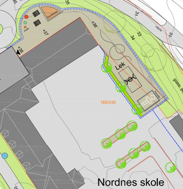 Haugeveien. Ved Nordnes skole skal det lages til et lekeareal, se figur 2.