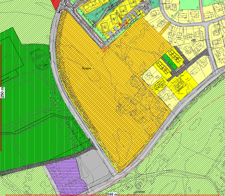 Figur 1: Viser planområdet Skogmo (gult område). Prinsippavklaring til planutvalget: Det er svært positivt at Alta har egne bedrifter som evner å utvikle større boligområder i kommunen.