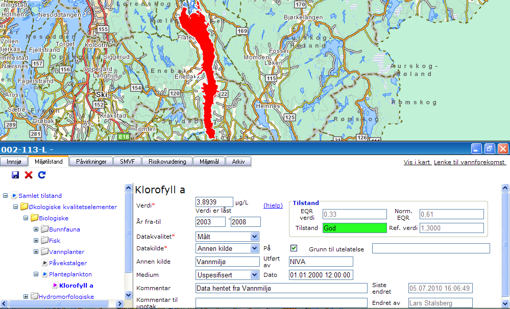 Versjon 9. mai 2011 50 6.6 Dagens miljøtilstand i Vann-Nett Vurderingene som gir dagens tilstand skal registreres i Vann-Nett slik at disse er etterprøvbare.