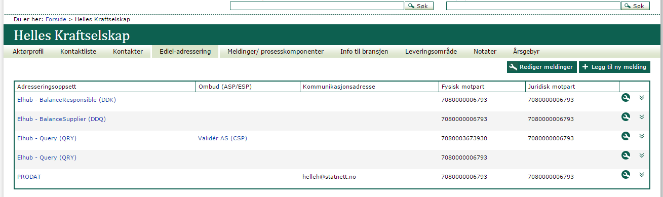 d. Se igjennom endringene du har registrert. Dersom de er registrert korrekt trykk på "Send" NY! Det er nå mulig å registrere adresse under ediel-adressering for QRY.