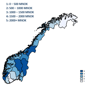 RINGVIRKNINGER VERDISKAPING JORDBRUK Figur 19: Verdiskapingseffekter i jordbruket fordelt på fylker.