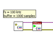 Lag en Setup VI for DAQ vha Generate NI DAQmx code fra en konfigurert DAQ Assistant (Express VI). Figur 7: Setup VI og Start DAQmx taks, begge skal ligge utenfor data producer while-løkken.