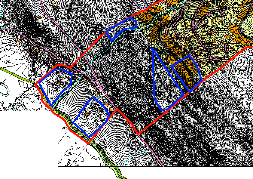 Kart 4: Blå områder er der en vurderer tiltak på tvers av gjeldende kommunedelplan for Vaset 2.0 Generelle utredningskrav 2.