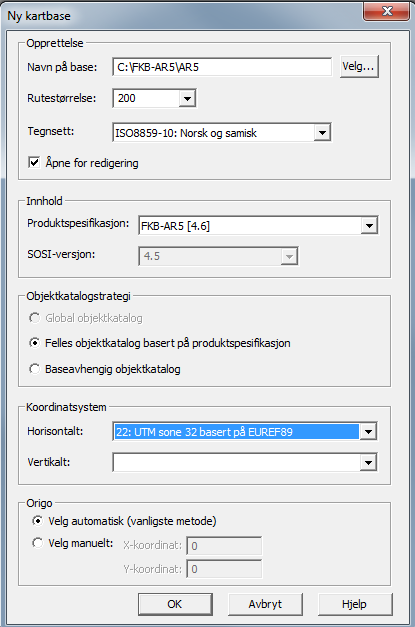 3. LAG PROSJEKT FOR AR5-AJOURHOLD 3.1. Lag ny quadri-kartbase for AR5-original og importer fra SOSI Nb!