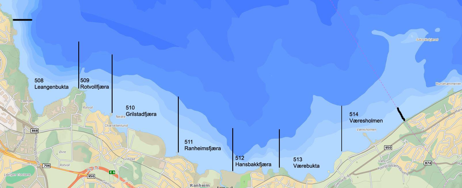 508-514 Marine våtmarksområder fra Leangenbukta til kommunegrensa til Malvik.