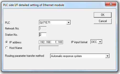 Figur 2.2.9 Ethernet board Satt så inn verdiene slik som vist i figur 2.2.9. Deretter ble Ethernet Module valgt, og fylt ut slik som vist i figur 2.2.10. Figur 2.2.10 Ethernet module IP-adressen til Q-PLS en settes til 192.