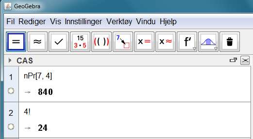 Vi har fortsatt en mengde med n elementer, og vi velger r elementer fra mengden uten tilbakelegging Når r n velger vi alle elementene.