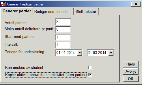 Aktivitetskode = 1 Sekvensnr = 1 Periode for undervisning Det har nå bygd seg opp en struktur på høyre side i bilde: Dersom flere aktiviteter skal bygges opp på dette nivået gjentas pkt c: